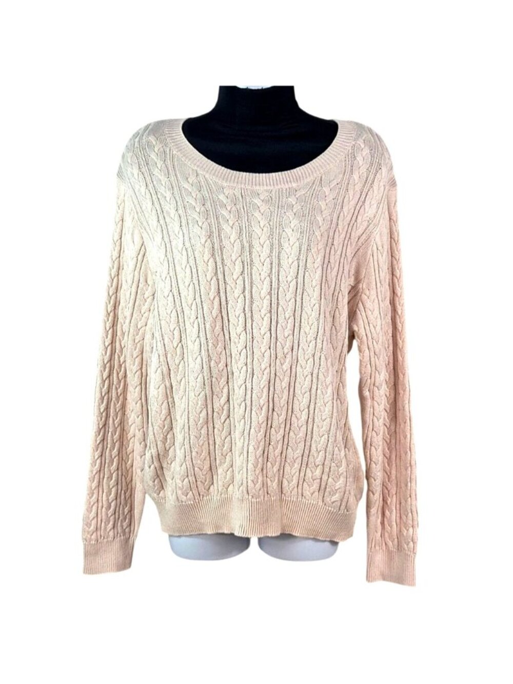 Ashley by 26 International Cozy Collection Cable Knit Sweater L Pink Peach Crewn